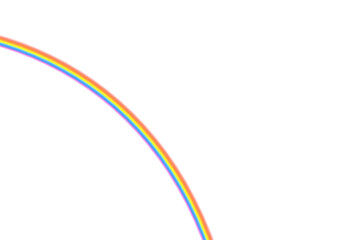 Delicate pastel double rainbow arching from the left edge on a clean white field, thin translucent bands tracing a graceful curve that suggests calm skies, quiet optimism, and airy minimalist elegance