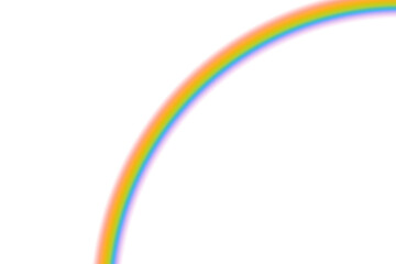 Intense glowing rainbow arc emerging from the lower edge, saturated bands edged with a soft blur over bright white space, creating a dynamic, energetic yet uncluttered modern fantasy sky composition

