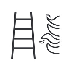 Isolated pictogram of a hand reaching toward rising flames, symbolizing emergency exit ladder, fire escape route, safety warning, and evacuation guidance in hazardous situations.