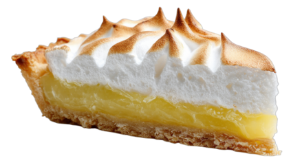 A bright yellow lemon filling topped with fluffy meringue and golden crust