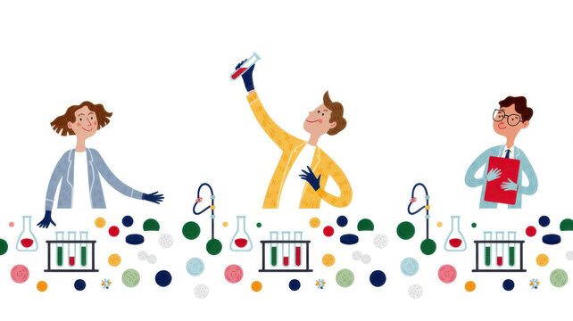 Diverse scientists researching in laboratory with chemical tools