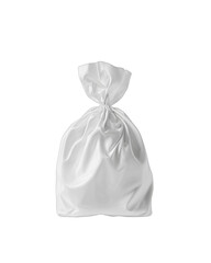 A white plastic bag, tied at the top, with an outline against a black background