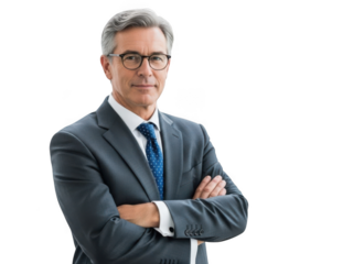 Professional senior businessman in suit with arms crossed looking