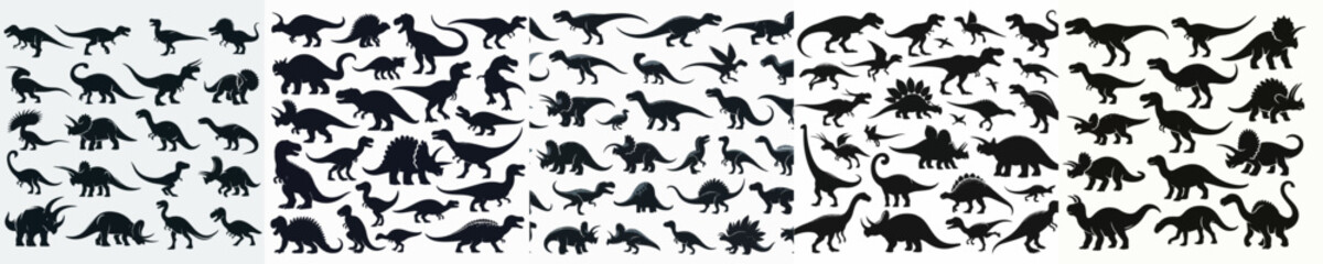 VECTOR COLLECTION OF DINOSAUR SILHOUETTE WHITE BACKGROUND