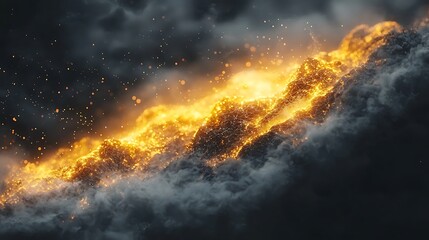 Naklejka premium Dynamic Fiery Energy Stream Illuminating Dark Cosmic Space with Glowing Particles.