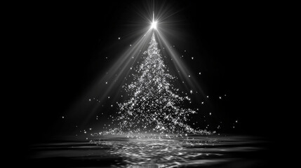 Sparkling Christmas Tree: An elegant Christmas tree radiates joy with sparkling lights against a dark background, evoking the magic and wonder of the holiday season.