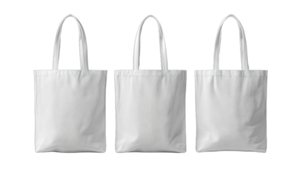 Three identical plain white canvas tote bags presented side-by-side
