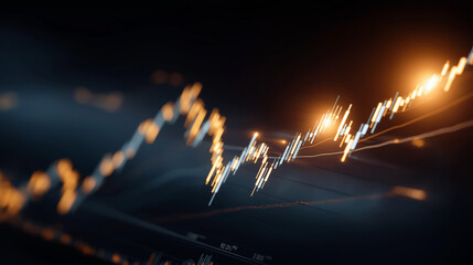 Economic Trend: The image showcases a dynamic financial analysis, featuring an upward-trending graph illuminated by strategic lighting, embodying financial growth, market analysis.