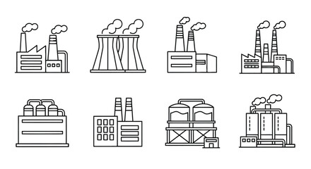 Industrial factory buildings with smokestacks and cooling towers