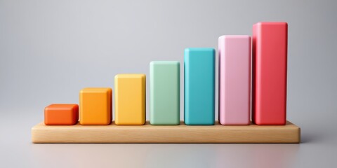 Financial Literacy Initiative Concept. A vibrant, modern bar graph with colorful blocks representing data progression on a wooden base.