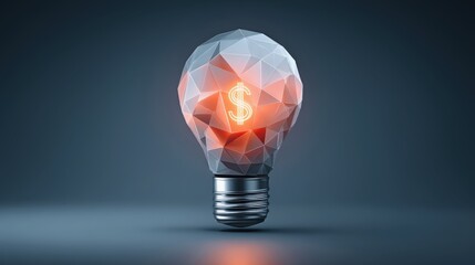 Financial Literacy Initiative Concept. A geometric light bulb with a dollar sign illuminates, symbolizing innovative ideas and financial concepts in a modern design.