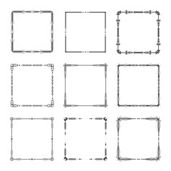 Set Black Simple Line Frame Collection Doodle Square Floral Frame Elements Vector Design Style Sketch Isolated Illustration For Banner