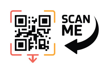 Obraz premium qr code scan icon with scan me frame, smartphone reader, mobile app payment symbol, digital identification element, vector illustration suitable for ui design, fintech, and tech projects.