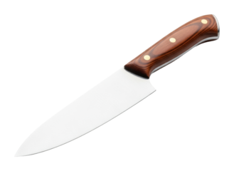 Cooking action with chef's knife kitchen food preparation isolated on transparent background