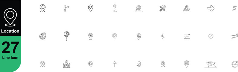 Collection of line icons for location, navigation, and maps ui