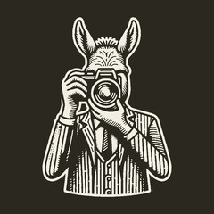 Fototapeta premium Donkey Photographer Capturing Moments with Precision and Focus.