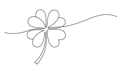 A simple black and white line drawing of a four-leaf clover, a symbol of good luck