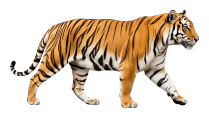 Majestic tiger walking through jungle wildlife nature isolated on transparent background