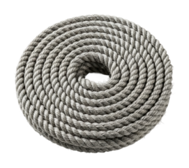 Coiled natural rope for various uses isolated on transparent background