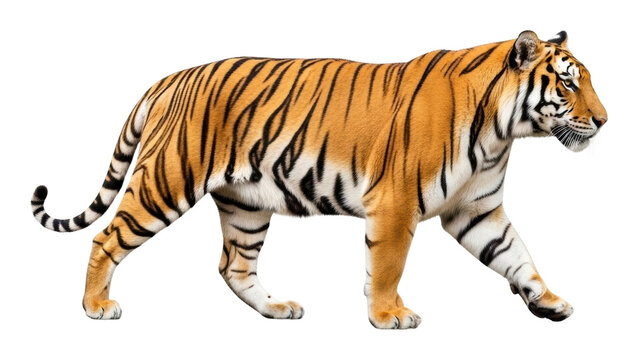 Majestic tiger walking through jungle wildlife nature isolated on transparent background