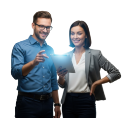 Fostering business collaboration in a bright digital environment isolated on transparent background