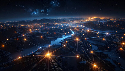 Fototapeta premium Night City Lights - A Network of Connectivity.