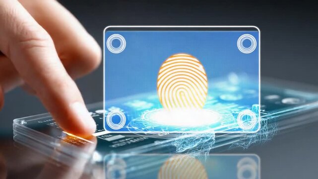 Fingerprint Authentication: A close-up view of a finger interacting with a sleek, digital device to authenticate access. Showcasing the cutting-edge technology of biometric security.