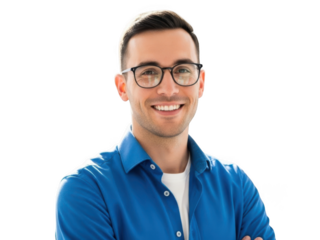 Happy young man with eyeglasses smiling at camera confidently