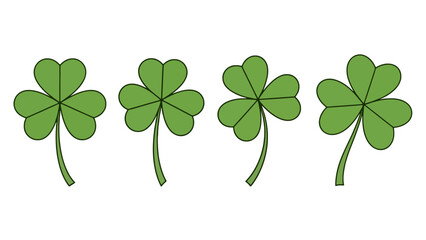 Illustrative collection of four green three-leaf clovers, representing good luck, Irish charm, and the festive spirit of St. Patrick's Day celebrations for various creative uses