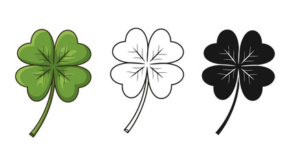 A vibrant collection of stylized four-leaf clover illustrations, embodying themes of good fortune, Irish heritage, and prosperity, ideal for festive design projects and symbols of luck