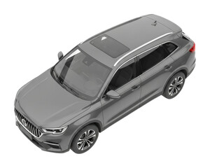 Modern suv driving on city streets urban environment aerial view isolated on transparent background