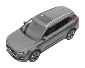 Modern suv driving on city streets urban environment aerial view isolated on transparent background