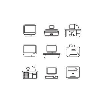 Desk icon line art modern creative workstation graphic