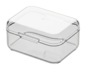 Clear plastic storage box for organization home minimalist design isolated on transparent background