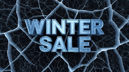 3d winter sale text on cracked ice background