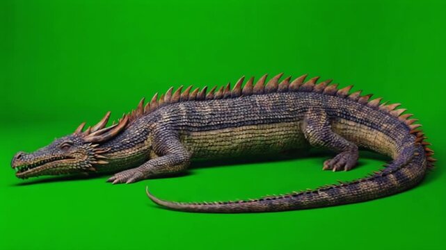 Detailed dragon figurine with scales and spikes on a green background in studio shot dragon green screen video