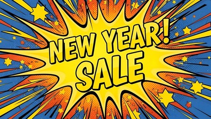 Comic style new year sale explosion burst banner