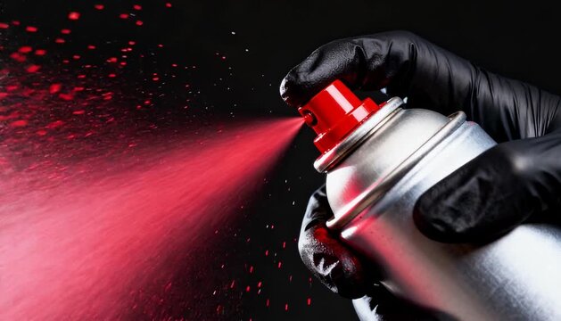 Close up graffiti artist's hand pressing spray paint aerosol in slow motion