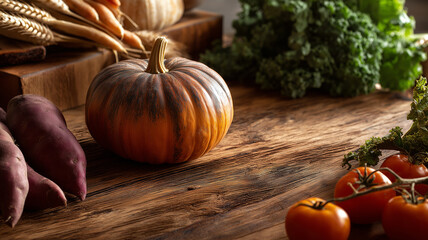 Colorful vegetables rest on a rustic wooden table, celebrating the beauty of harvest season Generative AI