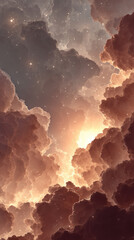 A warm glowing cloudscape with radiant soft light drifting across a dreamy festive sky creating an elegant seasonal ambience ideal for refined holiday artwork