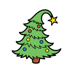 Cartoon drawing of a decorated christmas tree