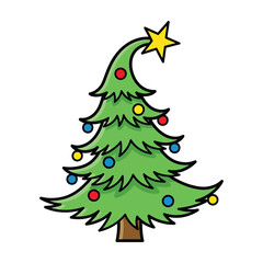 Cute cartoon drawing of a decorated christmas tree