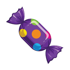 Colorful Purple Wrapped Candy Illustration with Polka Dot Design on White Background