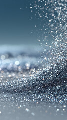 A rising wave of shimmering silver blue glitter drifting across a cool festive horizon creating an elegant dynamic seasonal abstract ideal for refined holiday artwork