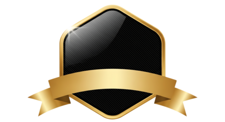Elegant Black and Gold Shield Badge with Ribbon for Professional Design Elements