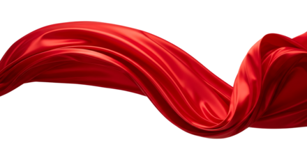 Elegant flowing red silk fabric on black background with dynamic folds and curves perfect for design