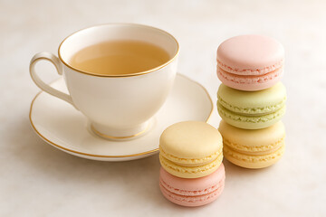 Elegant Tea and Macaron Set for Luxury Hospitality Branding and High-Value Consumer Market Positioning