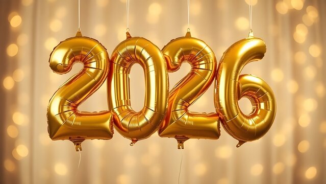 화려한 노란 보케배경앞 노란 숫자풍선으로 써진 2026 캘리그라피2026 Calligraphy Written in Yellow Number Balloon in Front of Gorgeous Yellow Bokeh Background