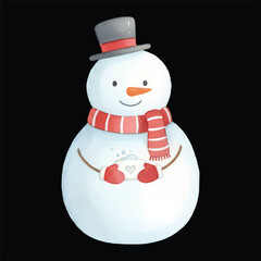 Cute Snowman Taking a Bath Watercolor Illustration Vector Isolated
