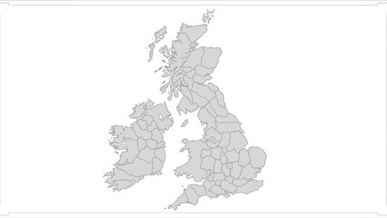 Map of United Kingdom and Ireland showing administrative divisions and country borders, rendered in grayscale